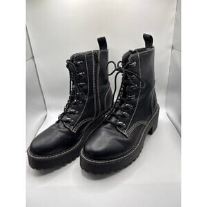 Madden Girl Hawke Lace Up Combat Boots in Black Faux Leather